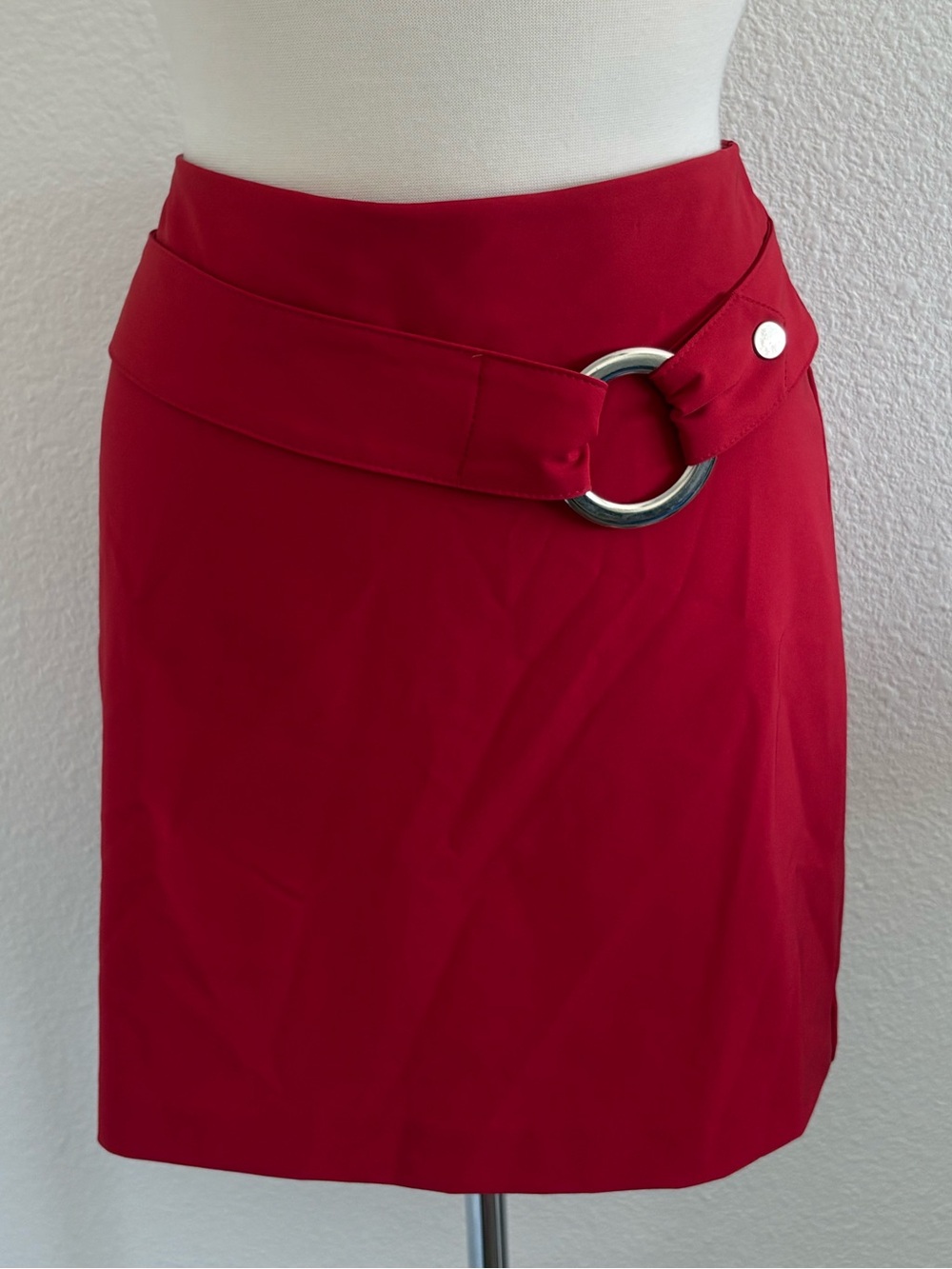 Caché Mini Skirt Sz 6 Silver Ring Buckle 2000s Y2K Retro 60s 70s